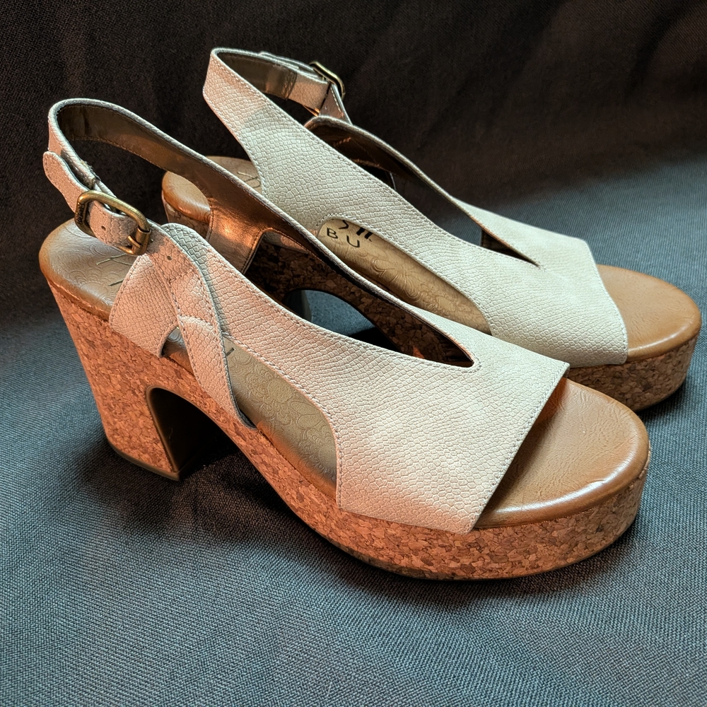 Blowfish Cream Platform Slingback Sandals with Cork Heel